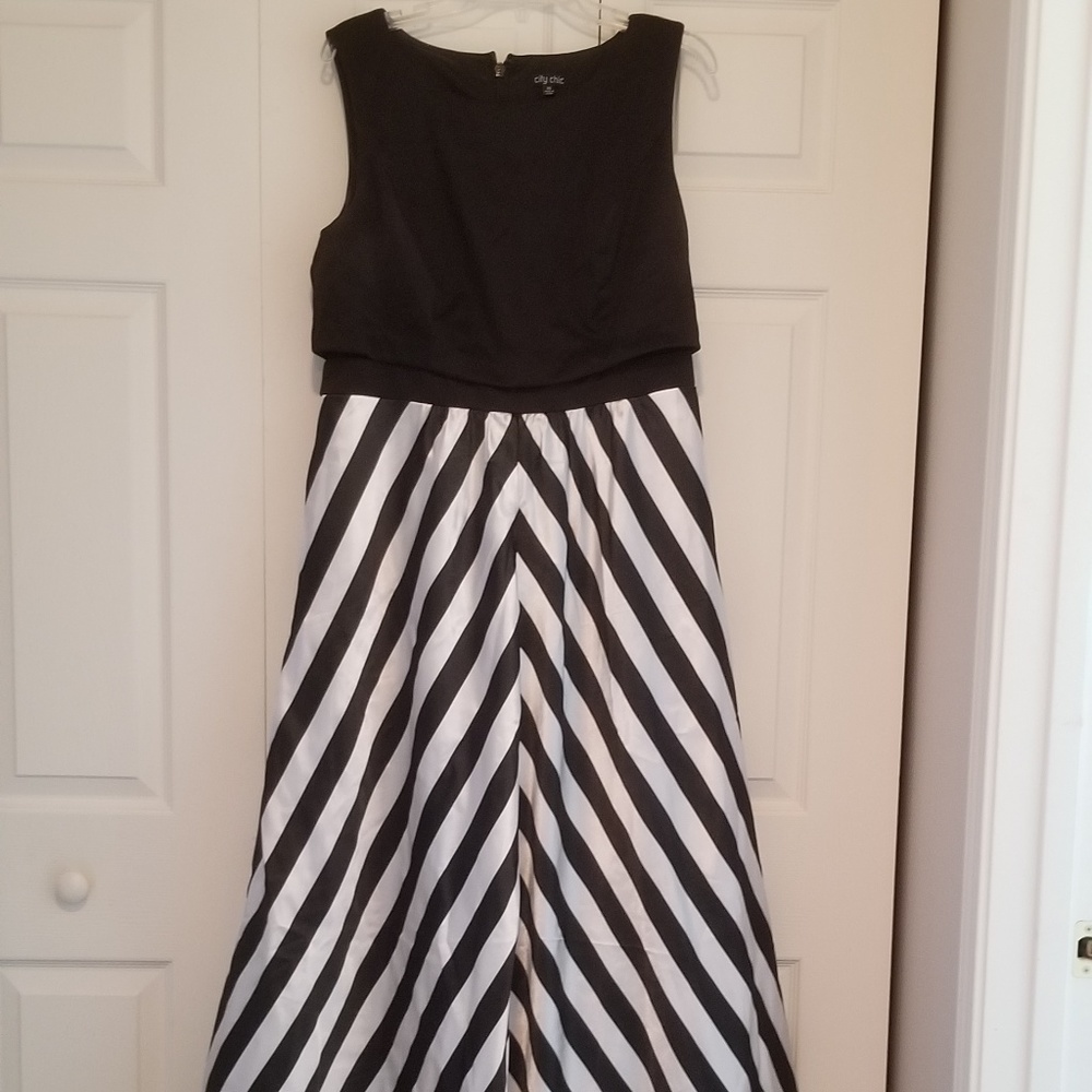 City Chic Black and White Striped Dress